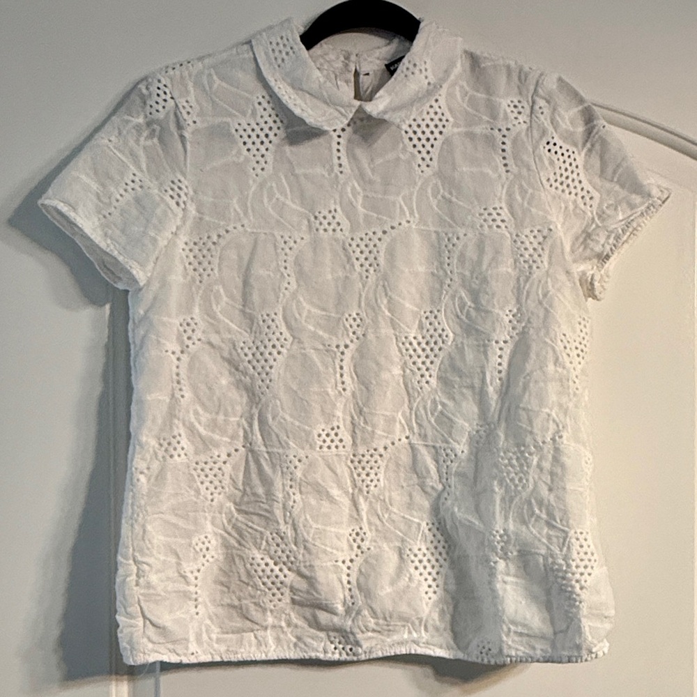 Karl Lagerfeld Paris Blouse Women S White Eyelet Cotton Peter Pan Collar